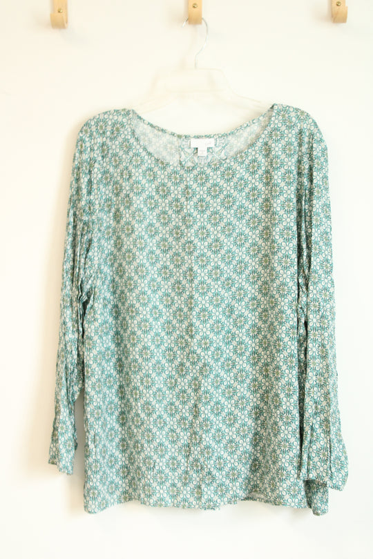 J. Jill Green Floral Long Sleeve Split Back Shirt | 3X