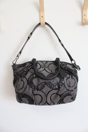 Coach Madison Sophia Black Gray Sequin Satchel Bag