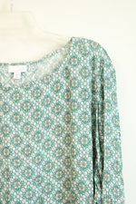 J. Jill Green Floral Long Sleeve Split Back Shirt | 3X