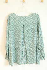 J. Jill Green Floral Long Sleeve Split Back Shirt | 3X