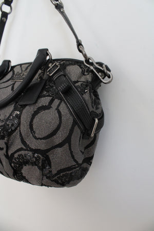 Coach Madison Sophia Black Gray Sequin Satchel Bag