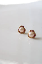 Genuine Pearl & Pink Stone 14K Yellow Gold Earrings