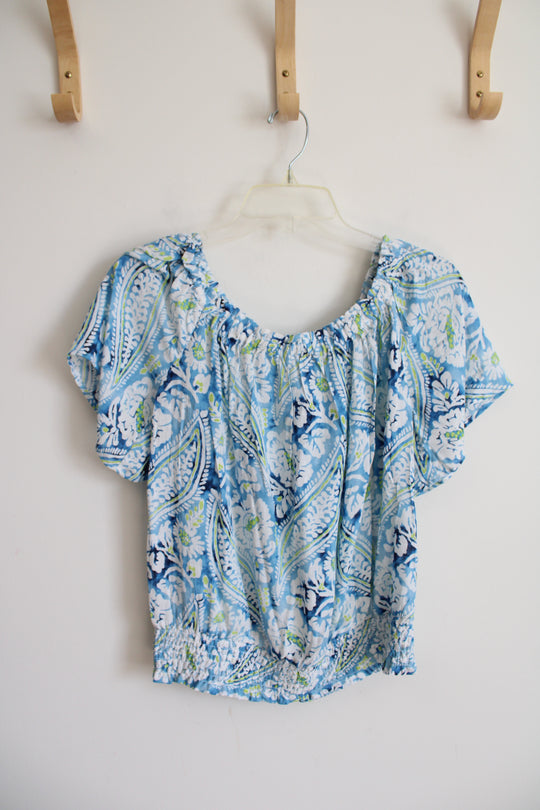 Christian Siriano Blue & White Paisley Print Top | M