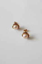 Genuine Pearl & Pink Stone 14K Yellow Gold Earrings