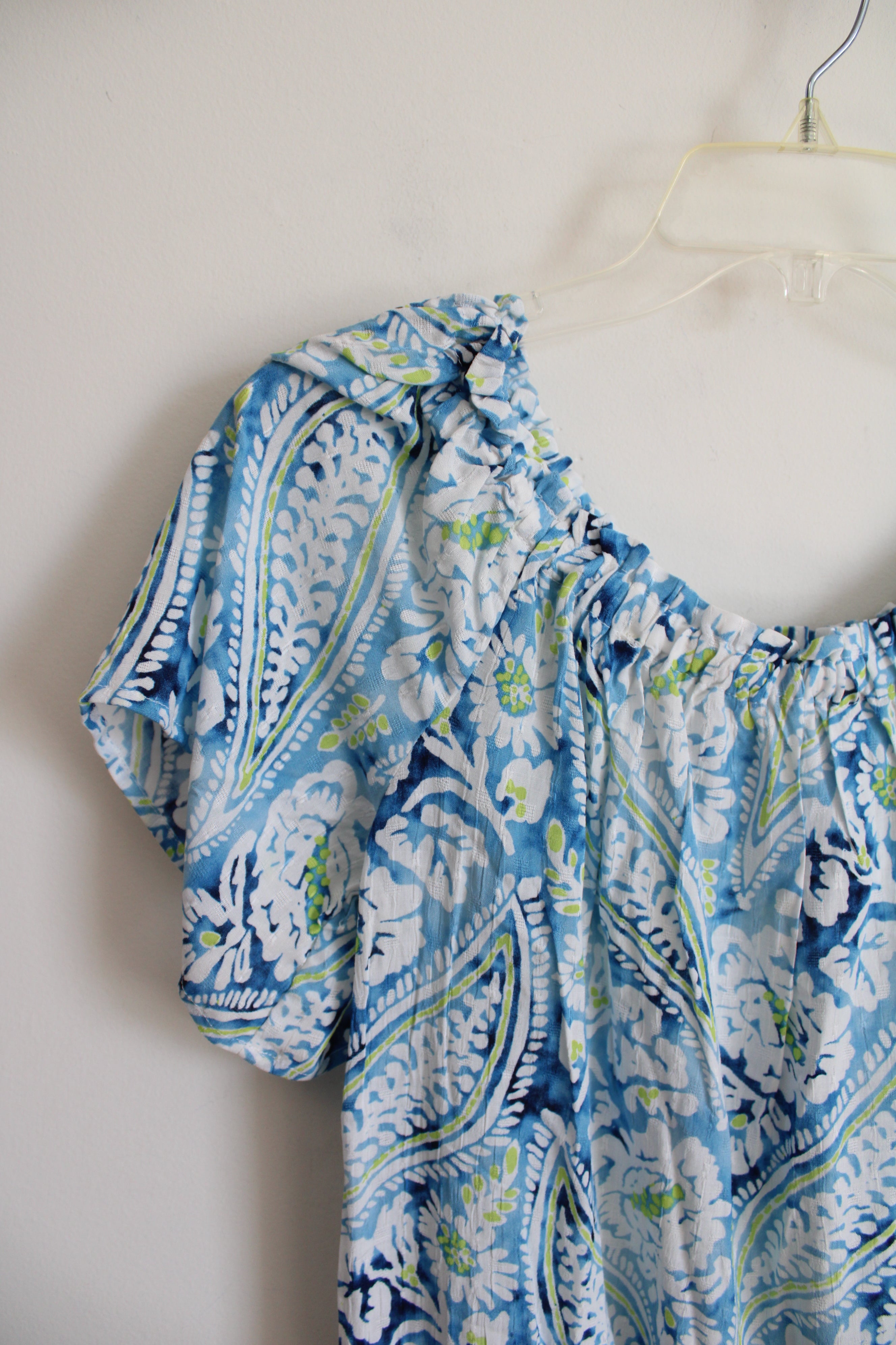 Christian Siriano Blue & White Paisley Print Top | M