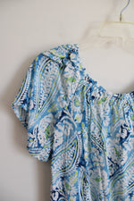 Christian Siriano Blue & White Paisley Print Top | M