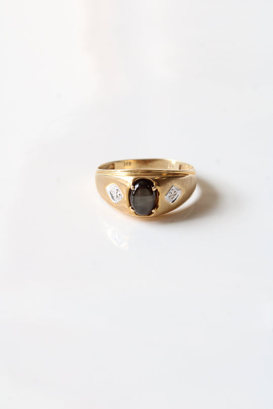 14K Yellow Gold Black Star Sapphire Stylecrest Men's Ring | Size 9.5