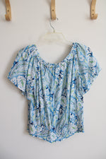 Christian Siriano Blue & White Paisley Print Top | M