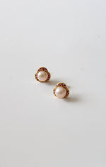 Genuine Pearl & Pink Stone 14K Yellow Gold Earrings