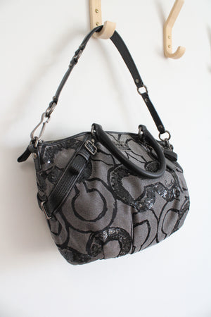 Coach Madison Sophia Black Gray Sequin Satchel Bag