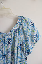Christian Siriano Blue & White Paisley Print Top | M