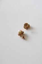 Genuine Pearl & Pink Stone 14K Yellow Gold Earrings