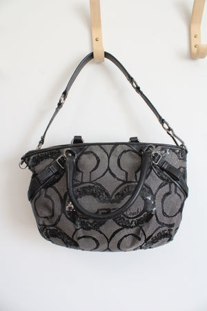 Coach Madison Sophia Black Gray Sequin Satchel Bag