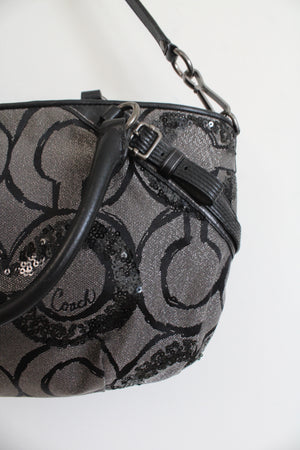 Coach Madison Sophia Black Gray Sequin Satchel Bag
