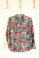 L.L. Bean Plaid Patch Button Down Long Sleeve Shirt | M