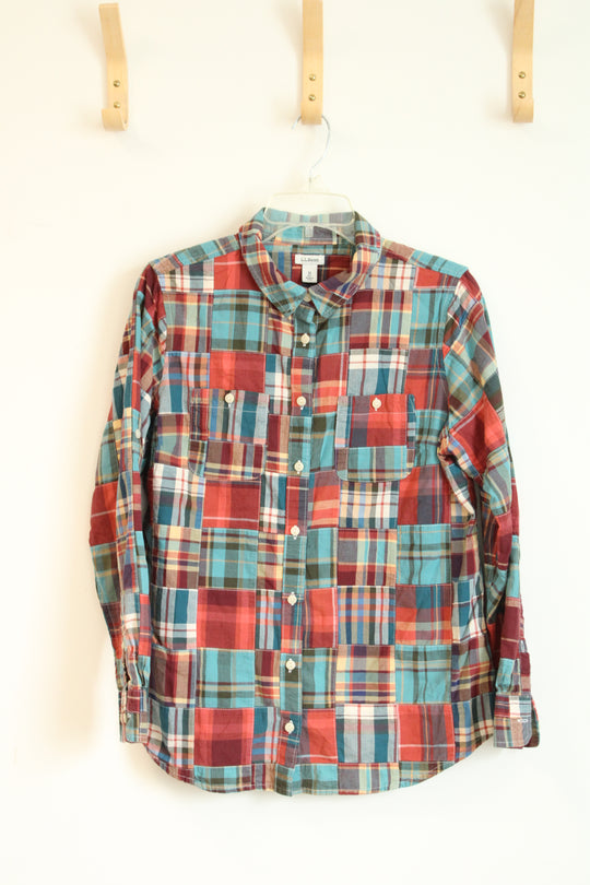 L.L. Bean Plaid Patch Button Down Long Sleeve Shirt | M