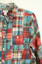 L.L. Bean Plaid Patch Button Down Long Sleeve Shirt | M