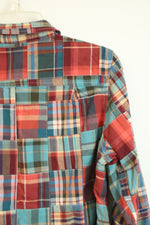L.L. Bean Plaid Patch Button Down Long Sleeve Shirt | M