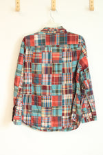 L.L. Bean Plaid Patch Button Down Long Sleeve Shirt | M