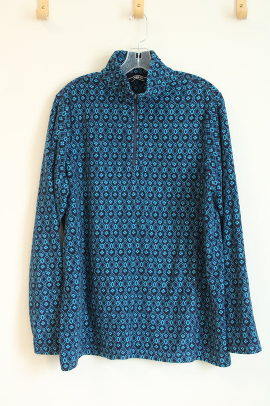 Lands' End Fleece Blue Print Half Zip Pullover | XL/T