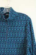 Lands' End Fleece Blue Print Half Zip Pullover | XL/T