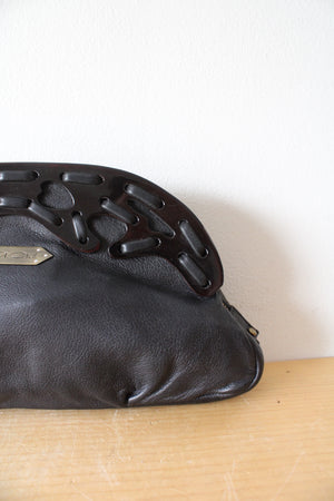 NEW A.Che Black Leather Fringe Clutch