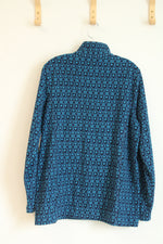 Lands' End Fleece Blue Print Half Zip Pullover | XL/T
