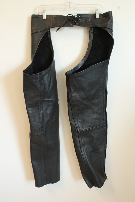 US Made Co. Black Genuine Leather Motorcycle Riding Chaps with Side Zippers | L