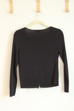 Ann Taylor Loft Black Ruffle Front Button Down Cardigan | | M Petite