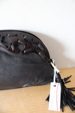 NEW A.Che Black Leather Fringe Clutch