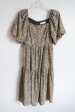 Carly Jean Los Angeles Louise Green Floral Tiered Dress | S