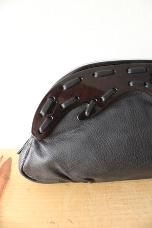 NEW A.Che Black Leather Fringe Clutch