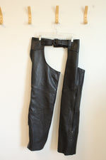 US Made Co. Black Genuine Leather Motorcycle Riding Chaps with Side Zippers | L