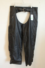 NEW Nomad Black Genuine Leather Motorcycle Chaps with Side Zippers and Snaps | XL