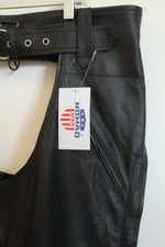 NEW Nomad Black Genuine Leather Motorcycle Chaps with Side Zippers and Snaps | XL
