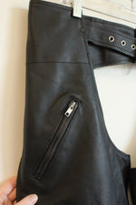 NEW Nomad Black Genuine Leather Motorcycle Chaps with Side Zippers and Snaps | XL