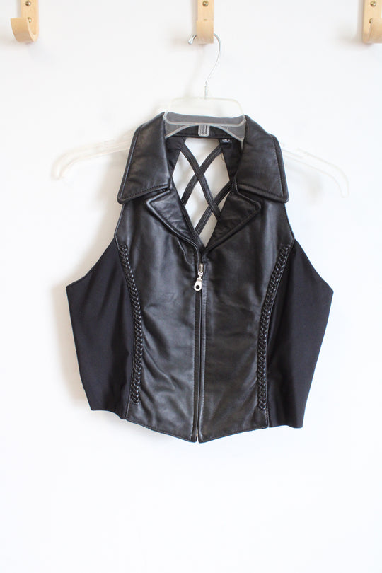 NEW Vance Leathers Black Lattice Fitted Zip Up Vest | L