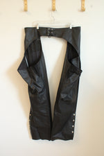 NEW Nomad Black Genuine Leather Motorcycle Chaps with Side Zippers and Snaps | XL