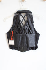 NEW Vance Leathers Black Lattice Fitted Zip Up Vest | L