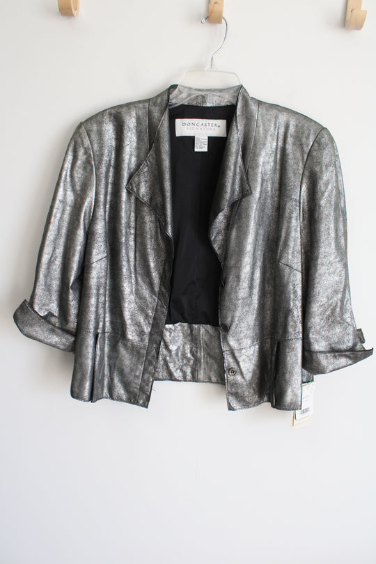NEW Doncaster Signature Silver Leather Shell Blazer Cardigan | 16