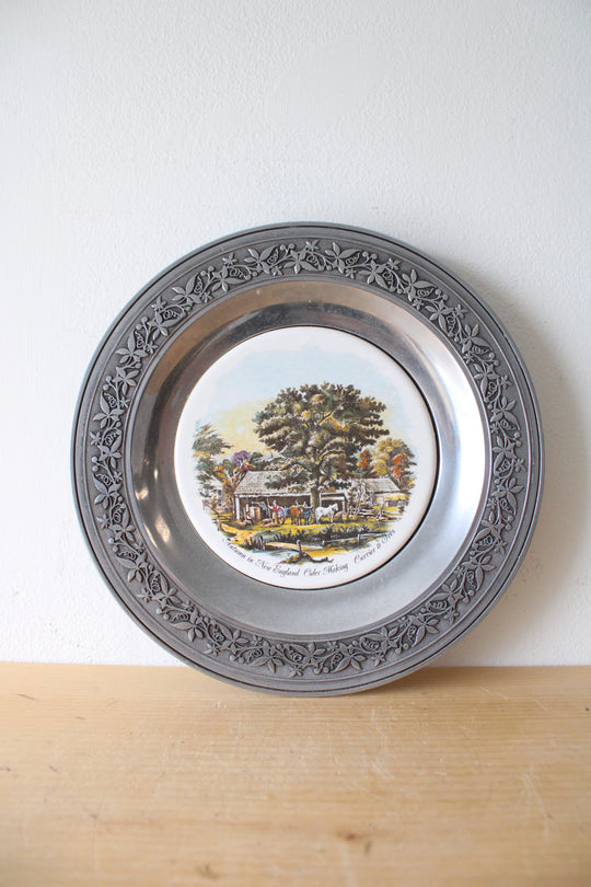 Currier & Ives "Autumn In New England" Cider Making Pewter Decorative Plate