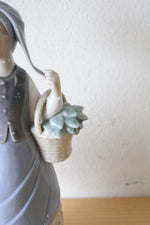 Lladro Porcelain Woman With Scarf & Basket Figurine