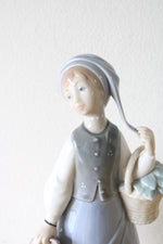 Lladro Porcelain Woman With Scarf & Basket Figurine