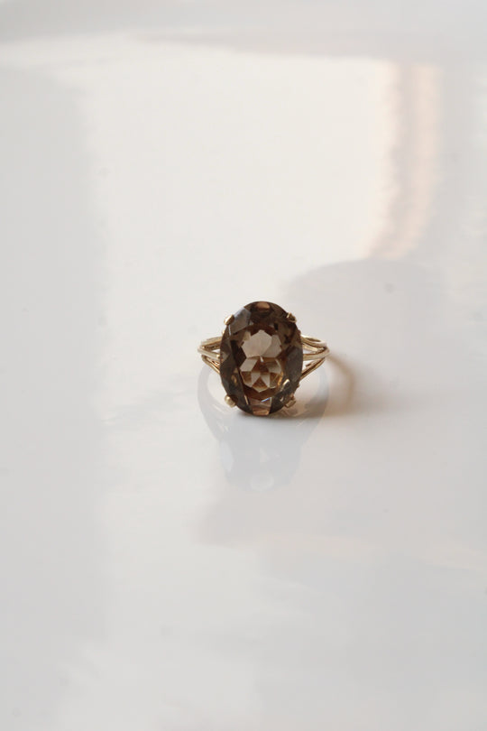 10K Yellow Gold Smoky Quartz Oval Ring | Size 5