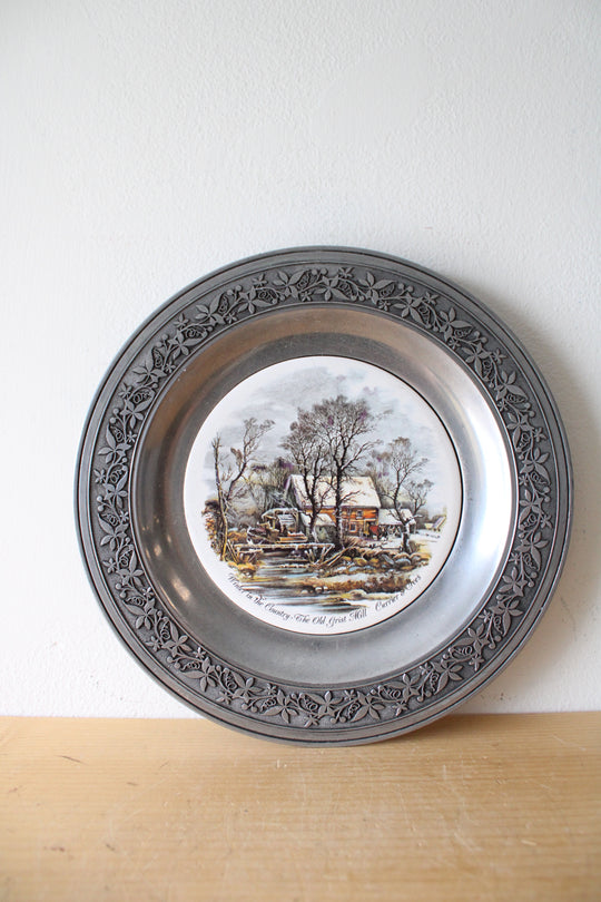 Currier & Ives "Winter In The Country" The Old Grist Mill Pewter Decorative Plate