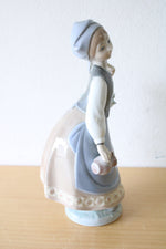 Lladro Porcelain Woman With Scarf & Basket Figurine
