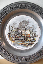 Currier & Ives "Winter In The Country" The Old Grist Mill Pewter Decorative Plate
