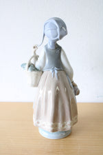 Lladro Porcelain Woman With Scarf & Basket Figurine