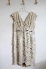 Adrianna Papell Metallic Gold Ruffled Lace Dress | 10