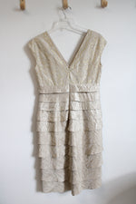 Adrianna Papell Metallic Gold Ruffled Lace Dress | 10